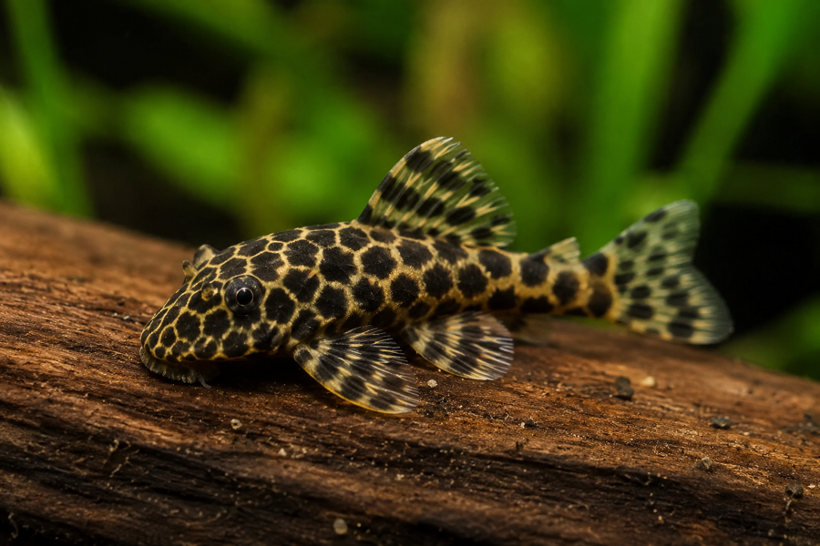 Juvenile Wabenmuster Honeycomb Bristlenose Pleco showing its patterned body